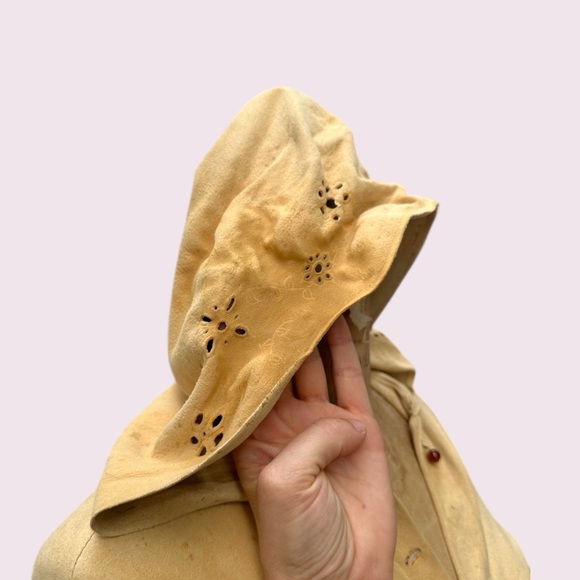 Vintage 1960s Deerskin Hooded Jacket Eyelet Flower Santa Fe Leather Co. - Picture 5 of 6